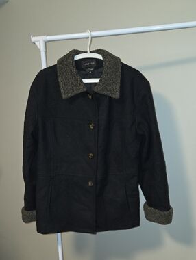 Braetan Black Pea Coat with Contrast Sherpa Collar